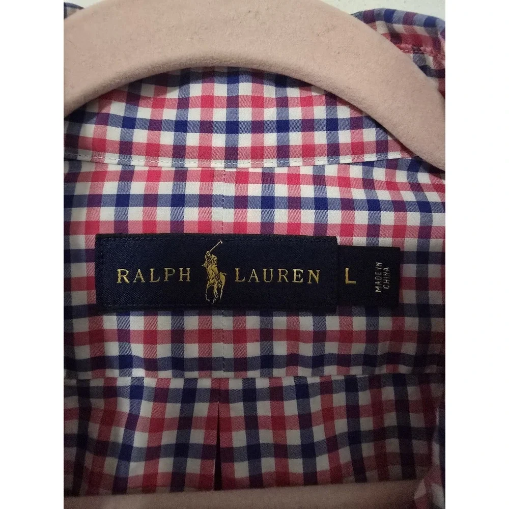 Polo Ralph Lauren Men L Shirt‎ White Red Blue Plaid Cotton Button Up